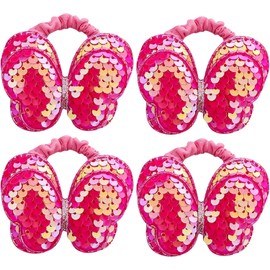 4 Pack Glitter Sequins Bow Hair Scrunchies Butterfly Bun Covers Hair Ties Ponytail Bun Holders (Style1, One size)