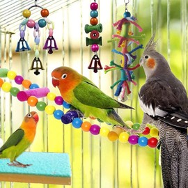 Bird Parrot Toys Set, 10 Pack Swing and Chewing Hanging Perches with Bells, for Lovebird Budgie Cockatiels Macaws Finches