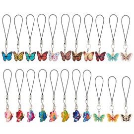 PH PandaHall 22pcs Cute Butterfly Phone Charms, Kawaii Cellphone Strap Lanyard Butterflies Purse Strap for Phone Bag Purse Backpack Wallet Kechain Camera Airpods, 22 Styles