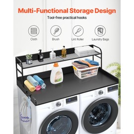 Happybuy 54" x 27" Washer Dryer Countertop with 2-Tier Shelf, Anti-Slip Pads & Water-Resistant Design, Black – Ideal for Laundry Room Organization