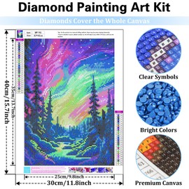 Reivworl Diamond Art Kits for Adults, Aurora Diamond Painting Kits, Landscape Diamond Painting for Adults for Gifts and Home Wall Decor 12x16Inch