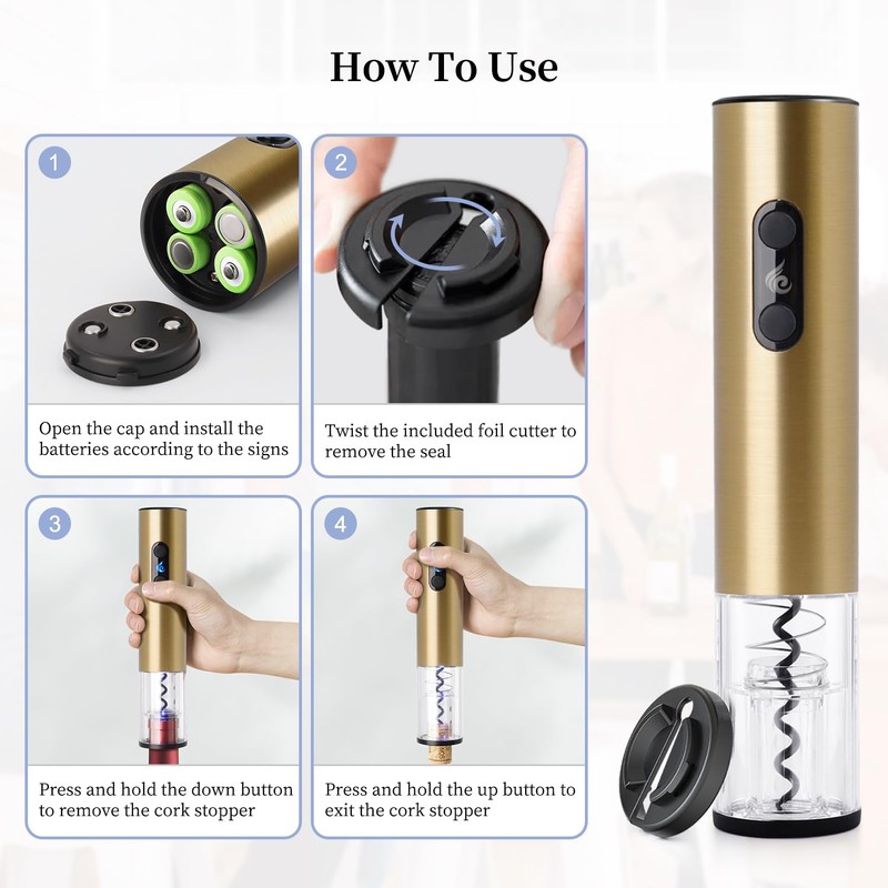 ELMWAY Battery Operated Electric Wine Opener by ELMWAY - Stainless
