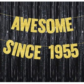 Awesome Since 1955 Banner , 70th Birthday Decorations Banner for Women Men Gold Glitter Birthday Party Decor Sign Funny 70th Bday Party Supplies 70th Birthday Banner Party Decoration 70th Anniversary Party Decorations