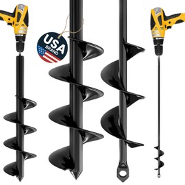 K-Brands Auger Drill Bit for Planting 2 Pack 1.6 x 16 Inch & 3.5 x 16 Inch Set – Garden Spiral Hole and Bulb Planter Tool for Umbrella Holes - Compatible with 3/8 Inch Hex Drive