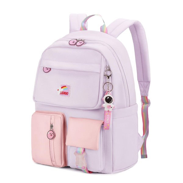 LISINUO Kids Backpacks for Girls Backpack School Bookbag for Teenage Cute Book Bag Send Pendant (Purple)
