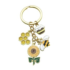 MMIUAEG Funny Bee Keychain Keyring Sunflower Bumble Bee Charm Keyrings Cute Daisy Flower Animal Keychain Bag Charm Car Key Decors-A1