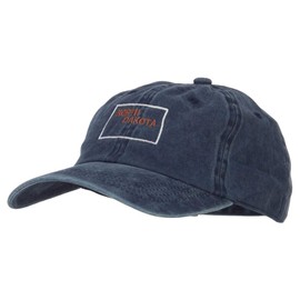 North Dakota with Map Outline Embroidered Washed Cotton Twill Cap - Navy OSFM