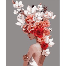 FURONGHUAK Painting by Numbers for Adults, Girls, Beginners, DIY Oil Painting Canvas Set, Without Frame, with 3 Brushes and Acrylic Paints, 40 x 50 cm, Flower Girl