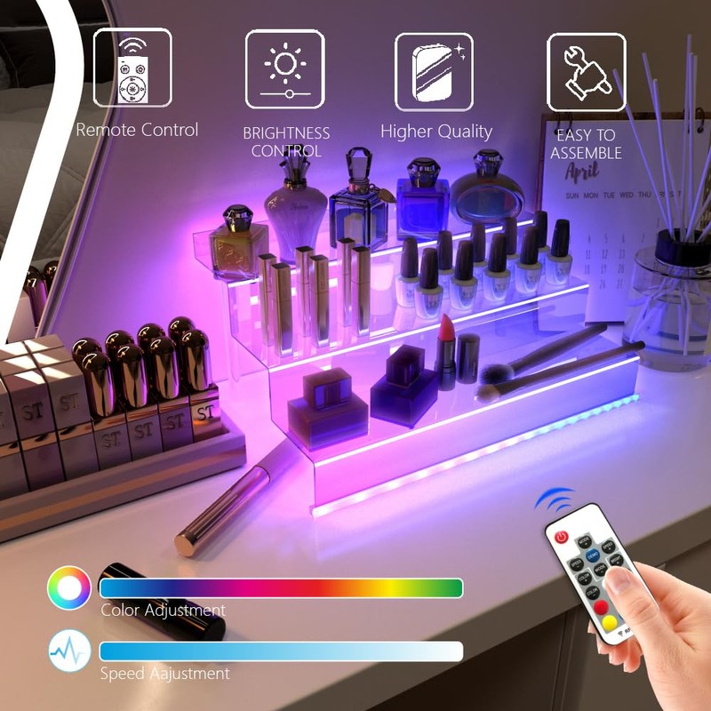 12 IN Clear Display Riser Stand with LED Light， Acrylic