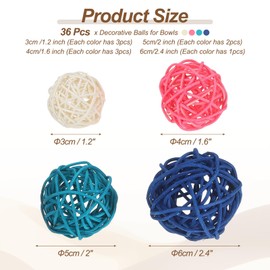 PATIKIL Wicker Rattan Balls, 36 Pcs Decorative Balls for Centerpiece Bowls Home Decor 4 Sizes(White/Deep Blue/Blue/Pink, 2.4",2",1.6",1.2")