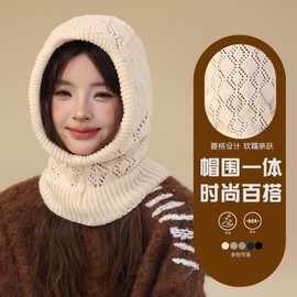 [Imported] Hooded Drawstring Balaclava Knit Hat lf1843 Free Size/Black 2ea