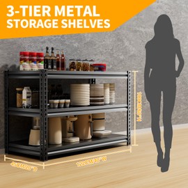 cynnda 3-Tier 48”D X 17.7”W X 40”H Garage Shelving Heavy Duty 1800LBS Shop Shelves Heavy Duty Adjustable Unit Rack Metal Rack (Black)