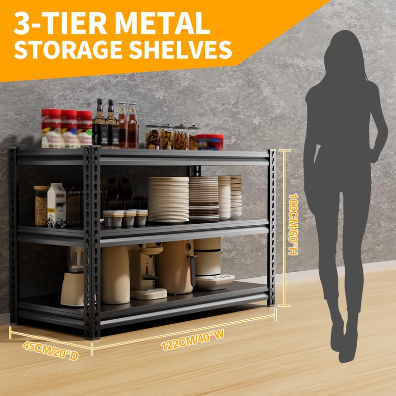 cynnda 3-Tier 48”D X 17.7”W X 40”H Garage Shelving Heavy