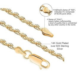 Verona Jewlers 925 Sterling Silver Gold Jesus Cross Pendant Rope Chain Necklace 16"-30" Italy - 22 Inch