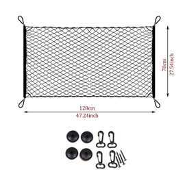 Car Cargo Net, Trunk Luggage Storage, 47.2 x 27.6 inches (120 x 70 cm), Nylon with Strong Elasticity, 4 Hooks, Secures Storage Space, Secure Luggage, Prevents Loads Collapse, Universal Use, Fits SUVs,