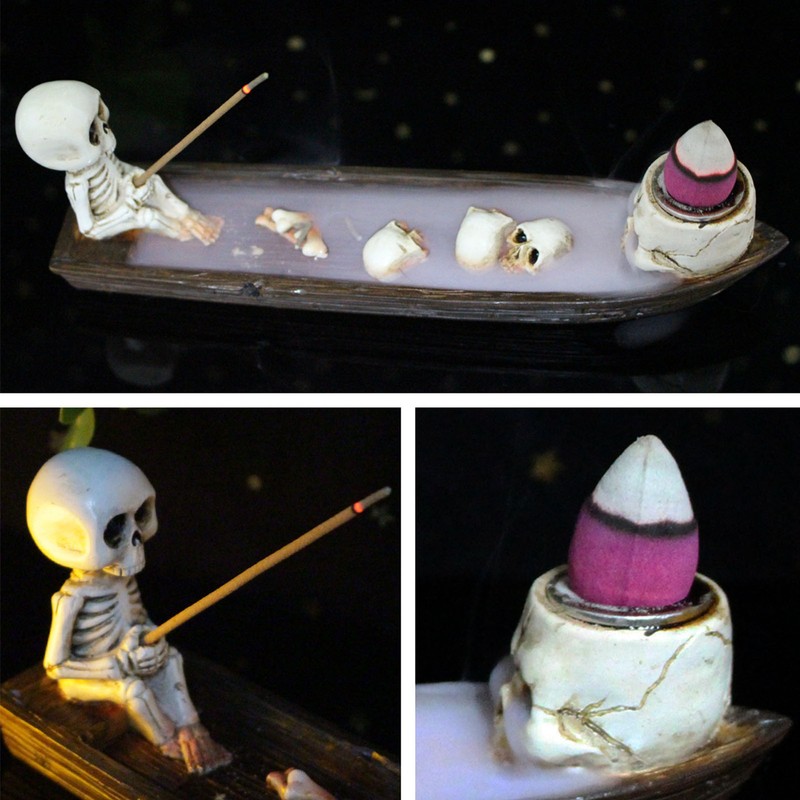 Skeleton Boat Incense Burner Holder Creative Incense Ash Catcher Tray