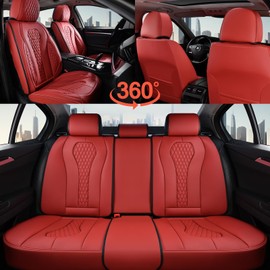 Coverado Seat Covers, Car Seat Covers Full Set, Red Car Seat Cover, Car Seat Covers Front Seats Back Seat Cover, Waterproof Car Seat Cushion,Leather Seat Cover Seat Protector Universal Fit Most Cars
