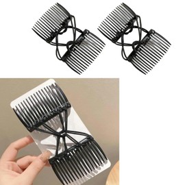 2Pcs Hair Comb Clips, Double Slide Hairpins, Black Elastic No Crease, Women Hair Styling Accessories