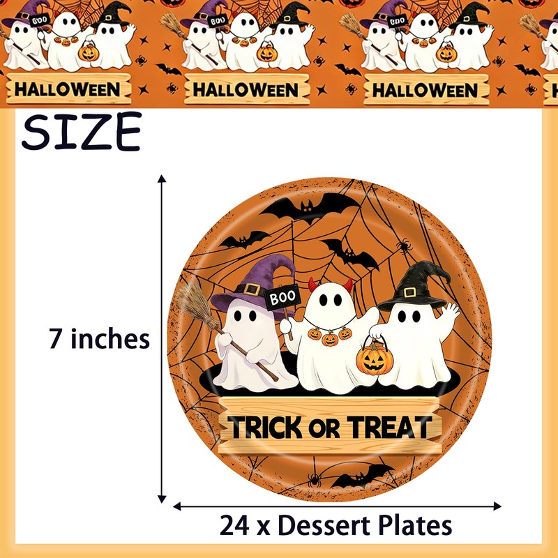 24 Pcs Halloween Party Disposable Paper Plates Cute 7 Inch