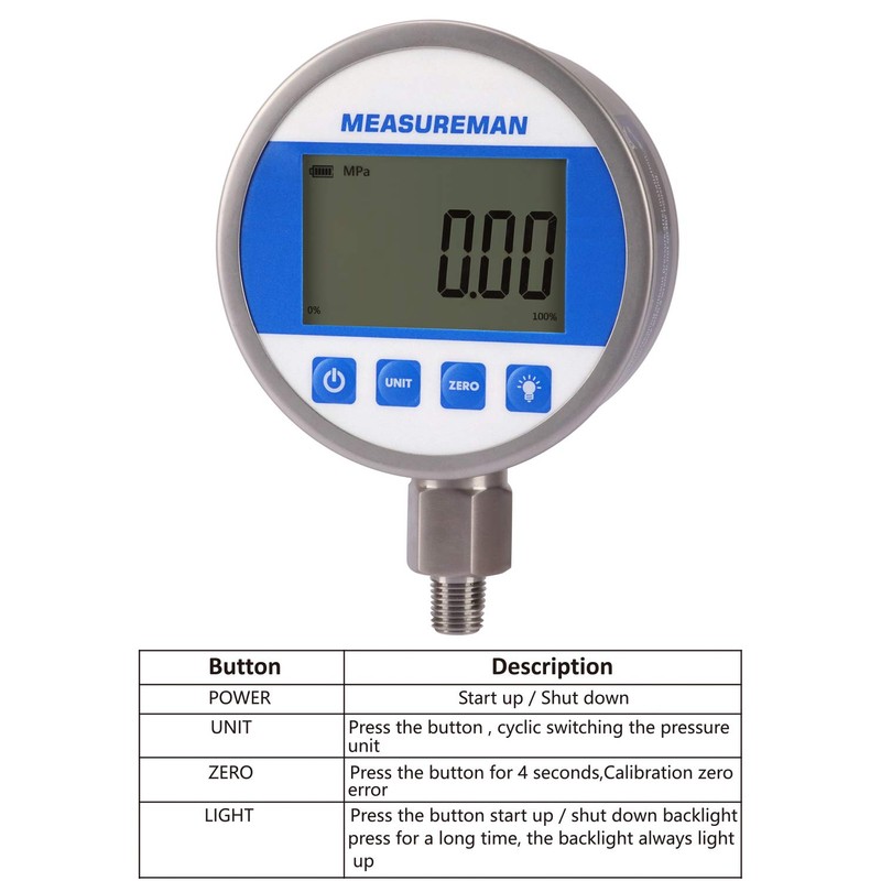 MEASUREMAN 4" dial, High Precision Hydraulic Industrial Digital Pressure Gauge