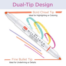 Zebra Pen Mildliner Dual-Tip Highlighter Marker Set, Broad and Fine Point Tips, No Bleed, Ideal for Bible Highlighting and Giftable Art Supplies, Assorted Fluorescent Ink Colors, 5-Pack (78105)