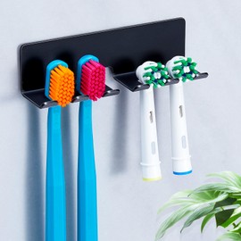 YAYINLI Electric Toothbrush Head Holder, Black Toothbrush Holders Wall Mounted, Stainless Steel Electric Toothbrushs Holder, Shower Tooth Brushing Holder, Adhesive Tooth Brush Head Holder Organiser