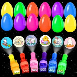 12 Pack Prefilled Easter Eggs with Glow-in-the-Dark Finger Lights – Fun Easter Basket Stuffers & Egg Hunt Fillers for Kids & Party Favors