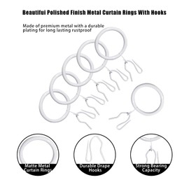 60 Pcs Metal Drapery Rings & Curtain Hooks, 30 mm Internal Diameter Hanging Rings for Curtains and Rods (White)