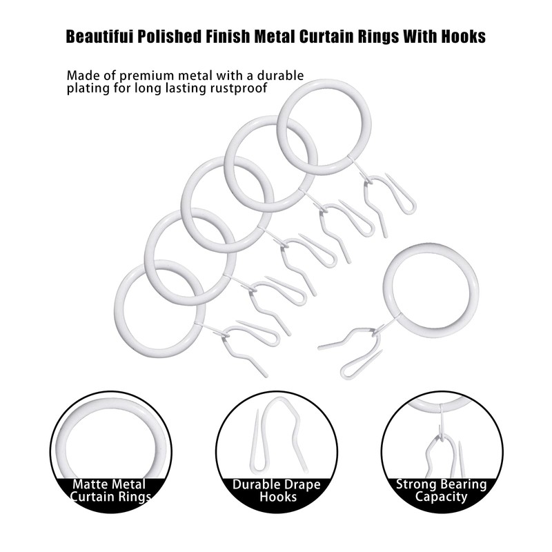 60 Pcs Metal Drapery Rings & Curtain Hooks, 30 mm