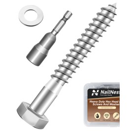 Nailnest (1Box) 5/16" x 2-1/2" Hex Head Lag Screws Bolts with Flat Washers, 12Sets 304 Stainless Steel 18-8 Heavy Duty 5/16 Lag Bolts for Wood with Hex Socket