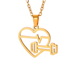 TEAMER Heartbeat Dumbbell Necklace Weightlifting Girls Barbell Pendant Stainless Steel Bodybuilding Athletes Exercise Sports Inspired Jewellery for Women, Stainless Steel