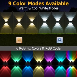LuxiGlowra Solar Fence Lights Outdoor Waterproof, Warm & Cool White RGB Dusk to Dawn LED Wall Mount Sconce Light Up & Down Deck Lights Solar Powered for Outside Garden Patio Backyard Garage(6 Pack)