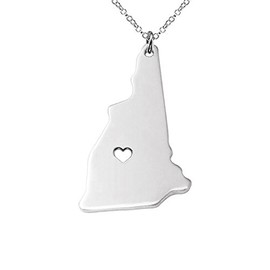 Meiligo 18K Gold Silver Country Map Charm Pendant New Hampshire State Map Necklace Jewelry (Silver)