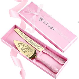 HISSF Cake Knife and Server Set , Stainless Steel Hollow handle,Gold and Pink Cake Pie Pastry Servers, Sweet Love Cake Serving Set Perfect For Wedding, Birthday, Parties and Events