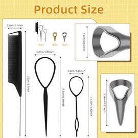 11 Piece Hair Braiding Tool Set with 8 Metal Hair Parting Rings Braid Aid Finger Parting Tool 1 Rat Tail Comb Braid Comb and 2 Parting Tool Rings Stitch Braid Tool