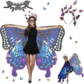 Sundonix Chiffon Fancy Dress Butterfly Cape for Women - Colourful Carnival Costume Women, Ideal for Carnival, Fancy Dress and Cosplay (So Purple)