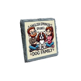 English Springer Spaniel Dog Family Slate Coaster - Cute Cartoon Style Gift for Dog Lovers [slco-kf25-784]