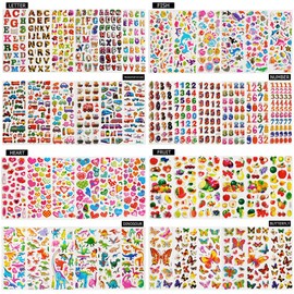 60 Sheets (1800+) Stickers for Kids, CNYMANY 3D Puffy Stickers for Scrapbooking Bullet Journal, Including Letter Fish Vehicle Number Heart Fruit Dinosaur Butterfly Dessert Animal