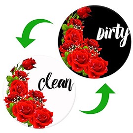 Dishwasher Magnet,Clean Dirty Sign Indicator- Double Sided Magnet with Magnetic Plate, Kitchen Dish Washer Refrigerator Reversible Indicator Red Rose