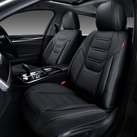 TIEHESYT Leather Seat Covers Front Pair with Lumbar Support, Breathable and Waterproof Car Seat Cover, Universal Seat Covers for Cars, Trucks, SUVs, Sedans, Pickups, Airbag Compatible, Black
