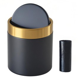 JILLICK Mini Trash Can with Lid, 1.5 Liter / 0.4 Gallon Small Metal Desk Garbage Bin for Countertop, Coffee Bar, Vanity – Black