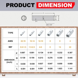 AIRIC AIRIC UL Listed Non Insulated Butt Connectors 16-14 AWG, 100 pcs Electrical Seamless Crimping Terminals, Uninsulated Wiring Crimps Connector, Bare Copper Crimp Splice Terminal for 16,14 Gauge Wire