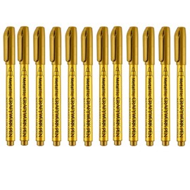 Tvoip Paint Marker Pens - 12 Pack Permanent Oil Based Paint Markers, Medium Tip, Quick Dry and Waterproof Assorted Color Marker for Signature, Card Making, Scrapbooking, DIY Photo Album (Gold)