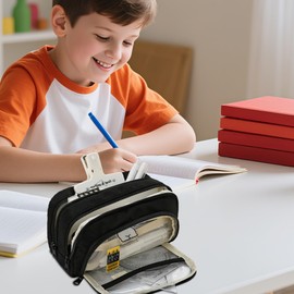 Estuche para Lápices de Gran Capacidad, Bolsa de Lapiceras Organizadores con Muchos Compartimentos, Estuches Escolares Juvenil Negro