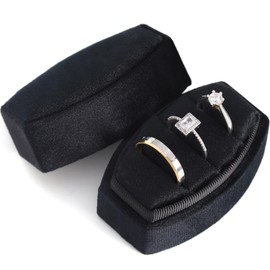 WantGor Velvet Ring Box, 3 Slots Jewelry Ring Gift Boxs Three Rings Holder Box Vintage Ring Display Case Jewelry Organizer for Wedding Ceremony Proposal Engagement (Black)