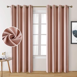 HOMEIDEAS 2 Panels Faux Silk Curtains Blush Pink Blackout Curtains for Bedroom 52 X 96 Inch Room Darkening Satin Drapes/Curtains, Thermal Insulated Blackout Window/Indoor Curtains for Living Room