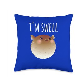 I'm Swell Funny Blowfish Pun Puffer Fish Joke Cute Graphic Throw Pillow