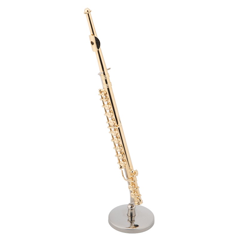 Miniature Flute Replica with Stand and Case Gold Plated Instrument