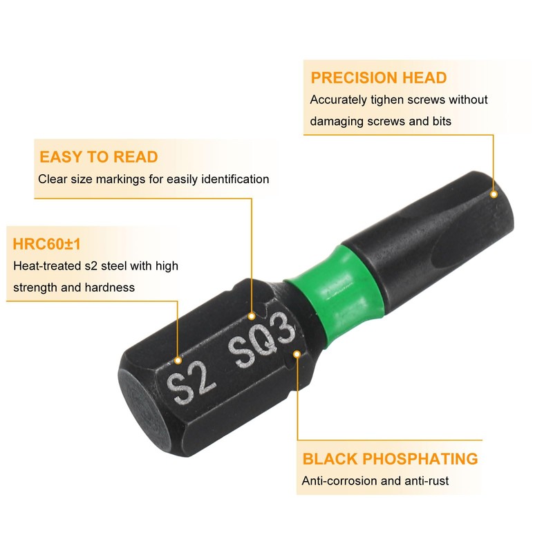 sourcing map 4pcs SQ3 Square Screwdriver Bit 1/4" Hex Shank