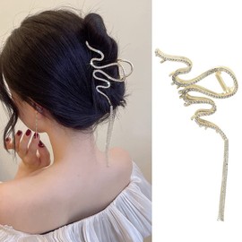 Hair Jaw Claw Clips Fish Bone Shape Large Metal Gold Fashion Nonslip Hairpin Catch Clip Accessories for Thick/Thin Hair HairStyling (Gold Snake)